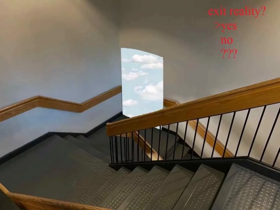 Escadas vazias levando a uma porta pro céu